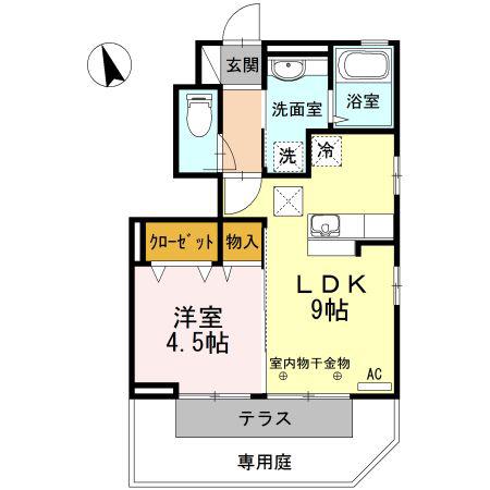 グランヴァリ A棟(1LDK/1階)の間取り写真