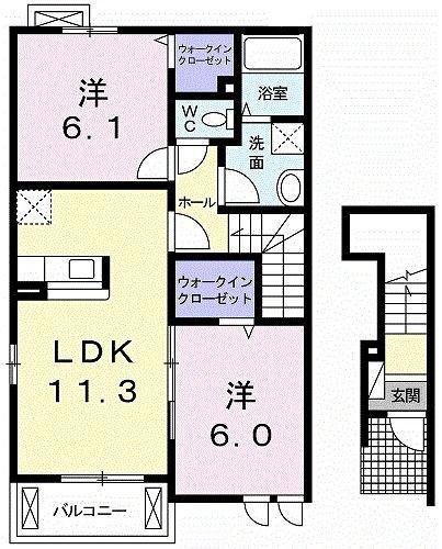 ブランシュールB(2LDK/2階)の間取り写真