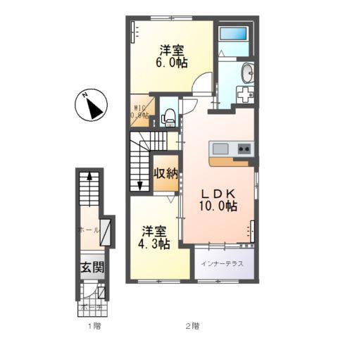 東森田2丁目アパート(2LDK/2階)の間取り写真