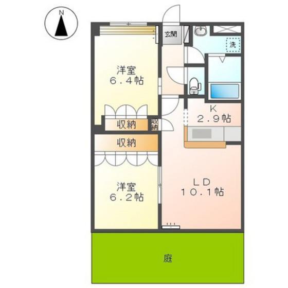 ミロワール弐番館(2LDK/1階)の間取り写真