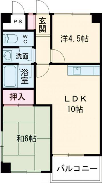 ベネフィス粟津(2LDK/4階)の間取り写真