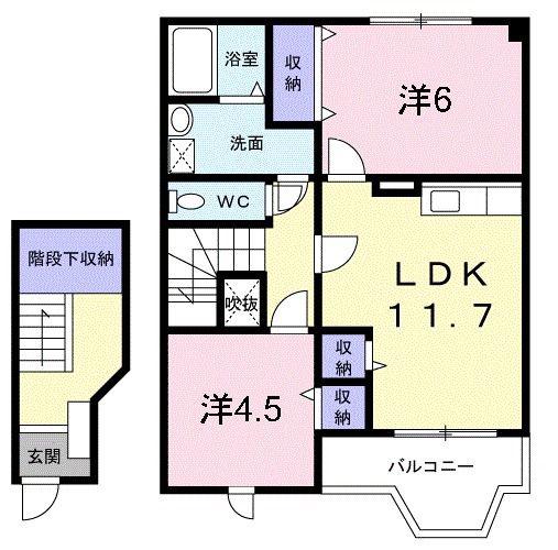 ファイン・キャピタル B(2LDK/2階)の間取り写真