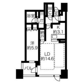 プレミストタワー靭本町(1LDK/28階)の間取り写真
