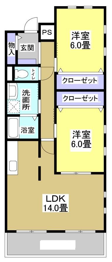 イースト・アイ(2LDK/2階)の間取り写真