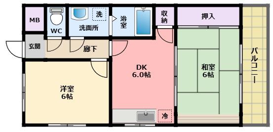 フェニックス香枦園(2DK/3階)の間取り写真