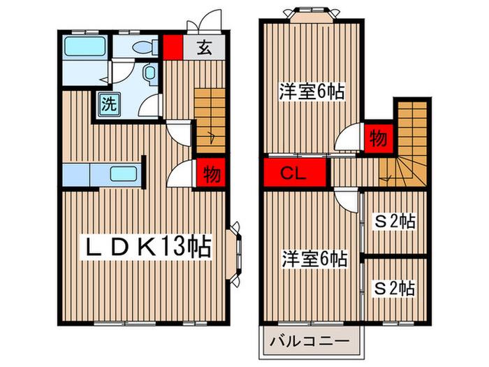 ベルコリーヌC(2SLDK/1階)の間取り写真