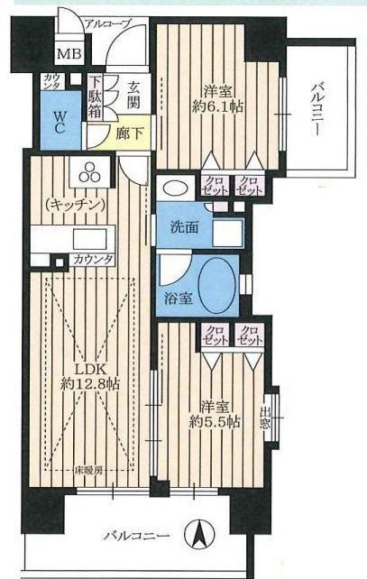 クリスタルエグゼ心斎橋(2LDK/4階)の間取り写真