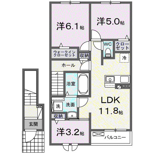 メゾンドグレイス(3LDK/2階)の間取り写真