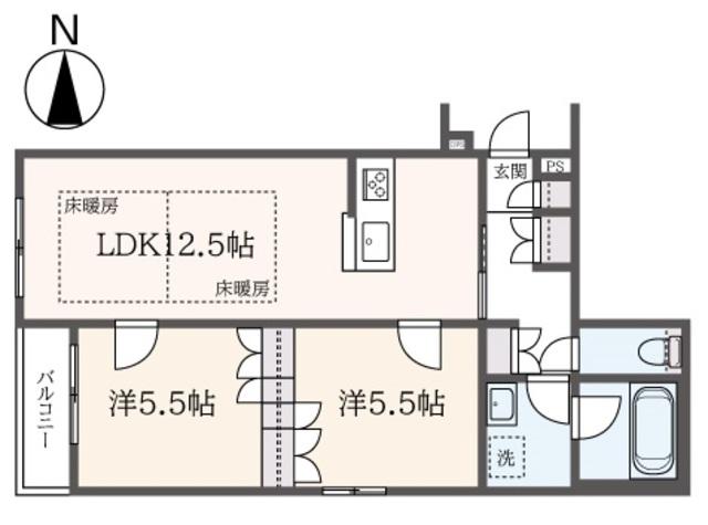 松原3丁目メゾン西棟(2LDK/2階)の間取り写真