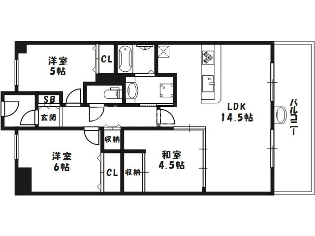 クレアシティ阿倍野(3LDK/3階)の間取り写真