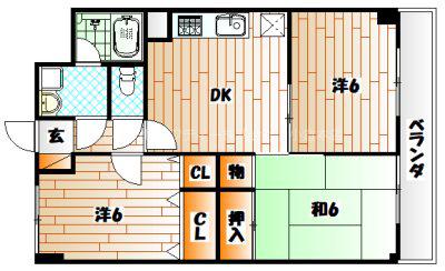 小文字幹線ビル(3DK/9階)の間取り写真