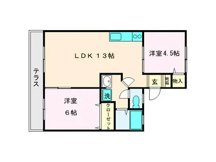 オーシャンハイツB(2LDK/1階)の間取り写真