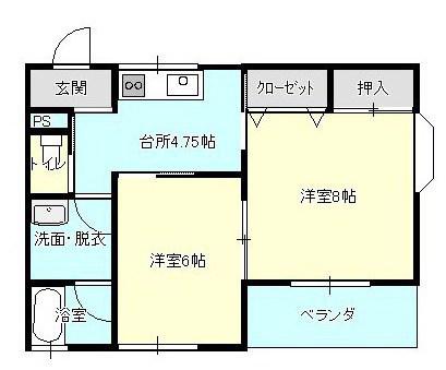 レイシャス(2K/2階)の間取り写真