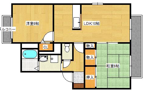 ディアスミドリB棟(2LDK/1階)の間取り写真