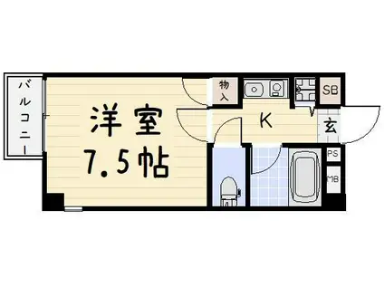 コンドミニアム北九大前(1K/2階)の間取り写真