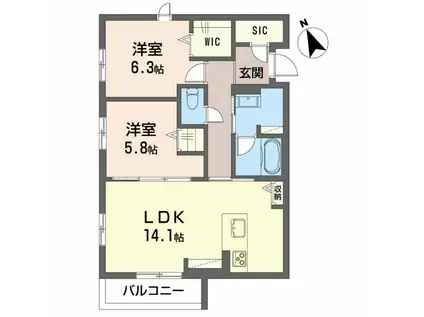 セントリビエ(2LDK/1階)の間取り写真