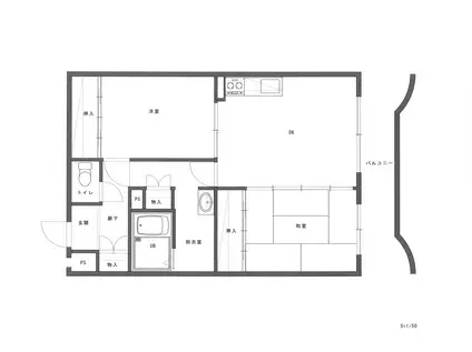 郡マンション(2LDK/5階)の間取り写真