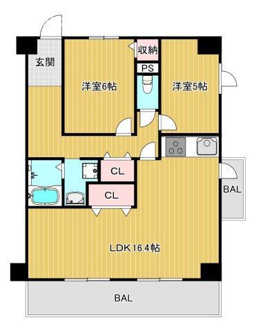 ユンヌホワイエ(2LDK/7階)の間取り写真