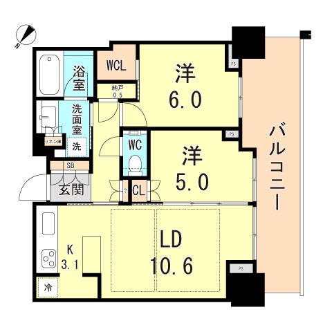 ベイシティタワーズ神戸イースト(2LDK/13階)の間取り写真