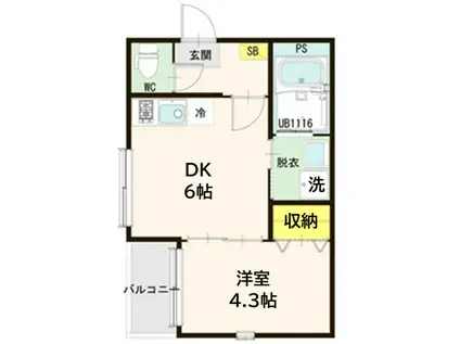 ソレイユテラス福室(1DK/2階)の間取り写真