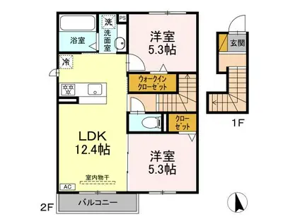 LE LIEN AKANE ノース(2LDK/2階)の間取り写真