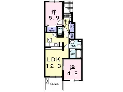 カーサ・フィオーレB(2LDK/1階)の間取り写真