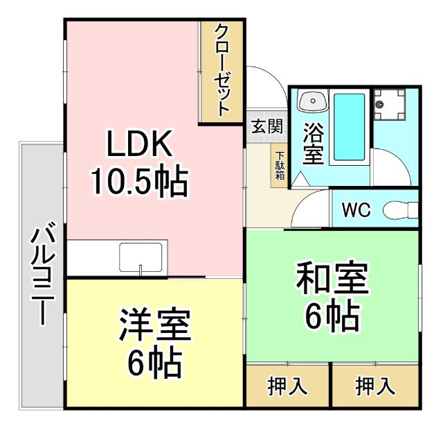 城野団地1棟(2LDK/3階)の間取り写真