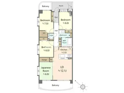 ビクトリアヒルズ横濱サウス E棟 E(4LDK/1階)の間取り写真