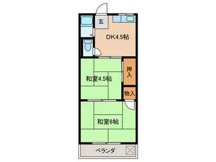 ことぶき荘(2DK/2階)の間取り写真