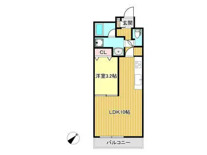 西村ハイツ(1LDK/3階)の間取り写真