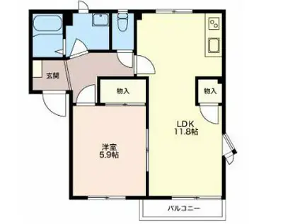 フレグランスウィンドA棟(1LDK/1階)の間取り写真
