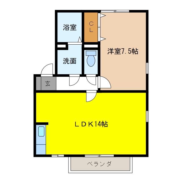 リヴェール岐南(1LDK/2階)の間取り写真