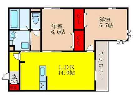 ALIVIO(2LDK/2階)の間取り写真