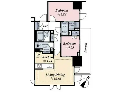 表参道・渋谷駅徒歩圏内 南東向き (2LDK/4階)の間取り写真