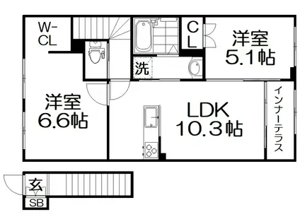 交野市郡津3丁目アパート(2LDK/2階)の間取り写真