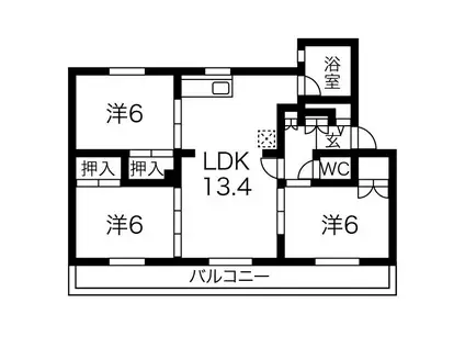 ヴィラナリー苫小牧II2号棟(3LDK/3階)の間取り写真