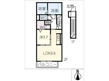 ハイツ クラ(1LDK/2階)の間取り写真