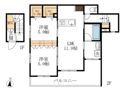AF メゾンドファミーユ(2LDK/2階)の間取り写真