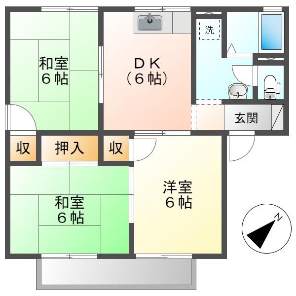 セジュール西浦A棟(3DK/1階)の間取り写真