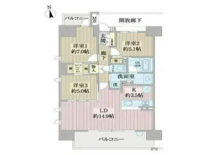 ウィスティリア豊橋(3LDK/3階)の間取り写真