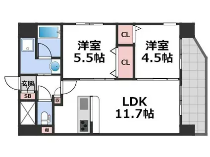 ジュネファーレI(2LDK/8階)の間取り写真
