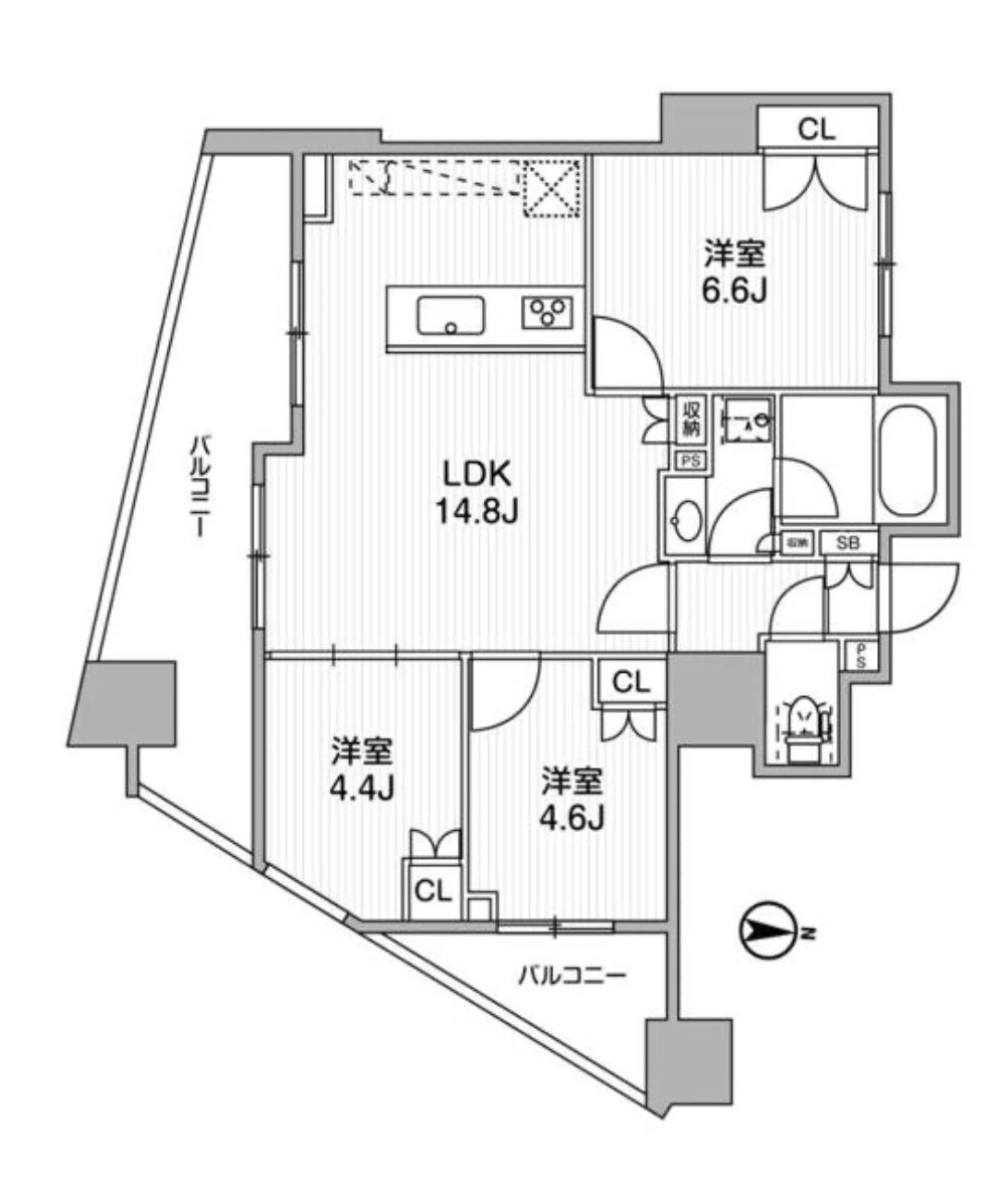 ディームス蔵前アベニュー(3LDK/12階)の間取り写真