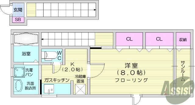 ファーストブリッジ(1K/2階)の間取り写真