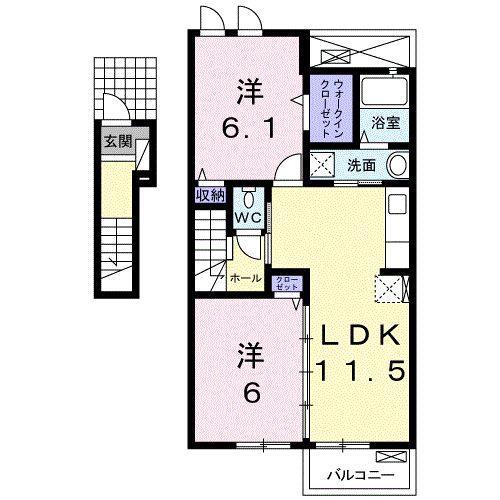 ボンヌ・シャンスI(2LDK/2階)の間取り写真