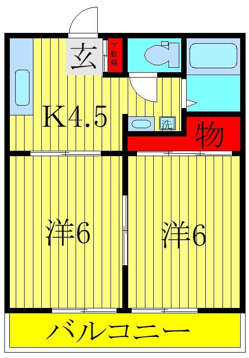 第二加藤ハイツ(2K/1階)の間取り写真