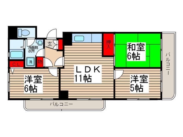 フローラル松戸(3LDK/2階)の間取り写真