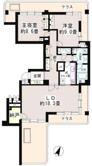 広尾ガーデンヒルズA棟(2LDK/7階)の間取り写真