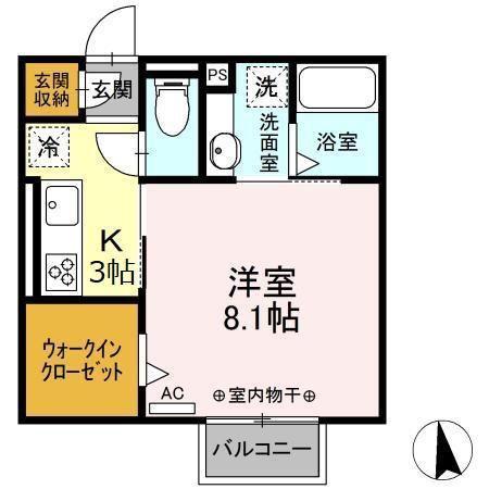 キートスマルカ C棟(1K/2階)の間取り写真