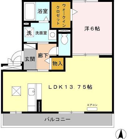 リバージュ A棟(1LDK/1階)の間取り写真