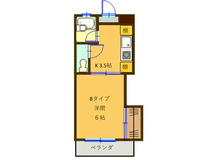 エステート鎌田II(1K/2階)の間取り写真
